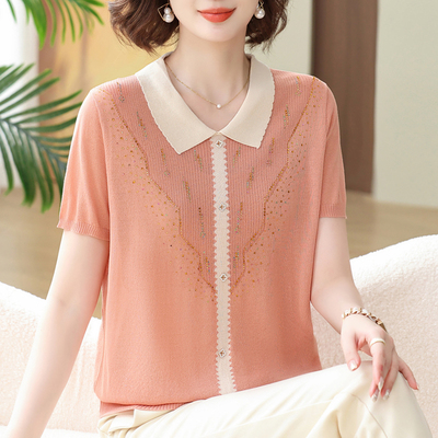 T恤桑蚕丝烫钻加肥加大洋气