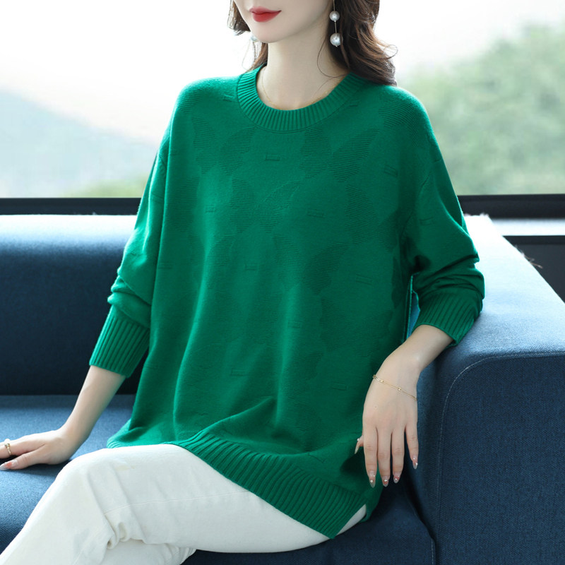 中年妈妈秋冬打底毛衣加肥加大码女装胖mm宽松开叉遮肚羊毛衫上衣