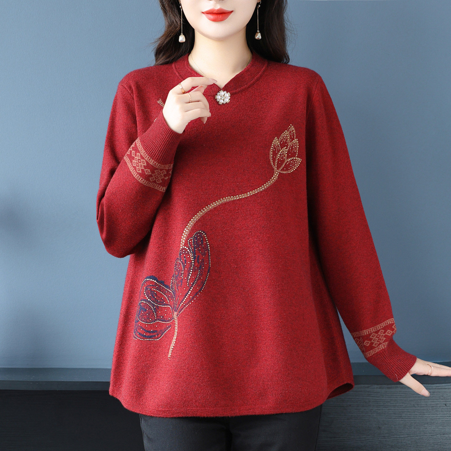 中式国风毛衣女秋冬打底衫加肥特大码洋气高贵妈妈遮肚显瘦羊绒衫,女装/女士精品,中老年女装,淘宝优惠券,粉丝福利购,淘宝优惠卷