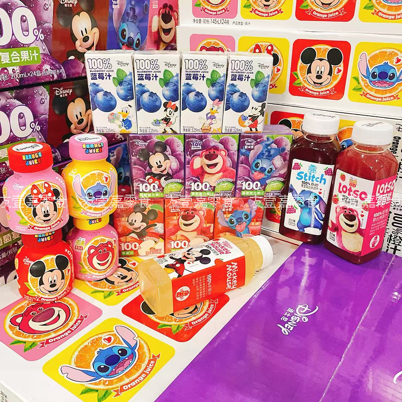 迪士尼新品100%草莓桑椹葡萄复合果蔬汁苹果汁网红卡通儿童款饮料
