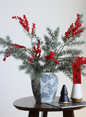 节日氛围红色金合欢金黄色合欢毛绒质感婚庆摄影家装花艺造景软装