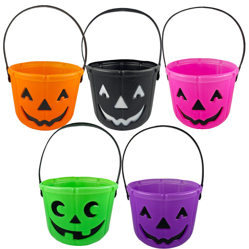万圣节大号手提南瓜桶装饰品糖果罐礼品罐塑料南瓜摆件鬼节塑料桶