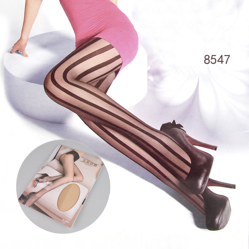 拼6件包邮 8D超薄 性感双色 宽竖条纹连裤袜 丝袜子 8547