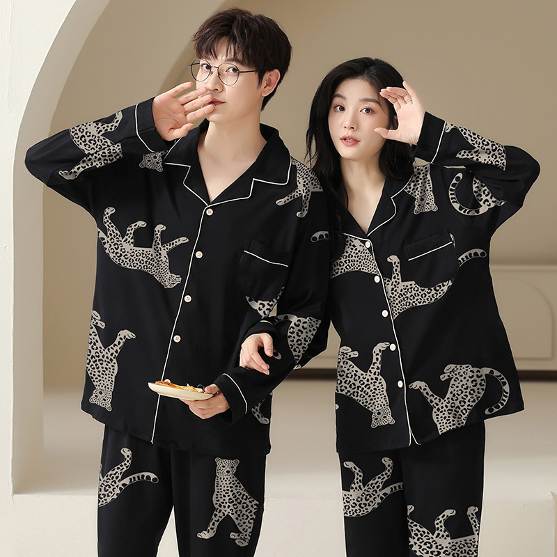 情侣长袖睡衣女秋冬季男睡衣纯棉布料100全棉加厚秋冬款家居服
