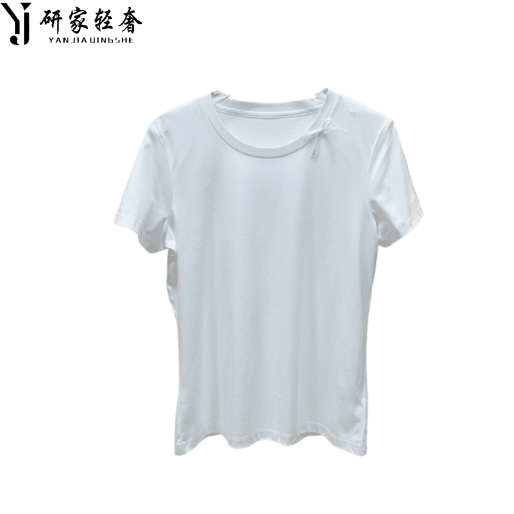 5774研家轻奢2025休闲百搭圆领亮片蝴蝶结短袖T恤上衣