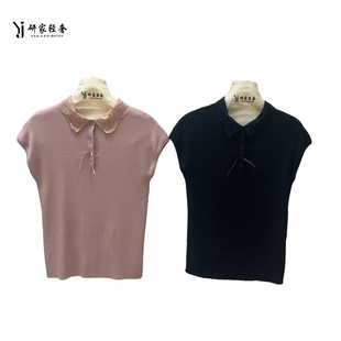 6340研家轻奢高级感别致百搭拼蕾丝羊毛上衣