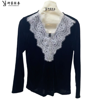 研家轻奢法式浪漫优雅性感蕾丝V领修身显瘦上衣