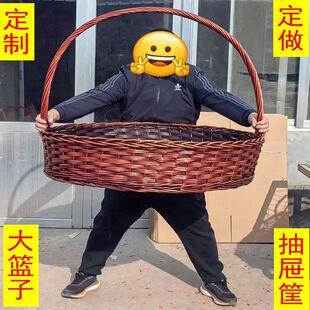 藤编收纳筐定制定做抽屉盒茶几大篮子巨大超大筐带拉手长方形编织