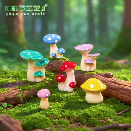 仿真蘑菇丛 微景观卡通创意蘑菇礼品摆件 DIY迷你配件 树脂工艺品