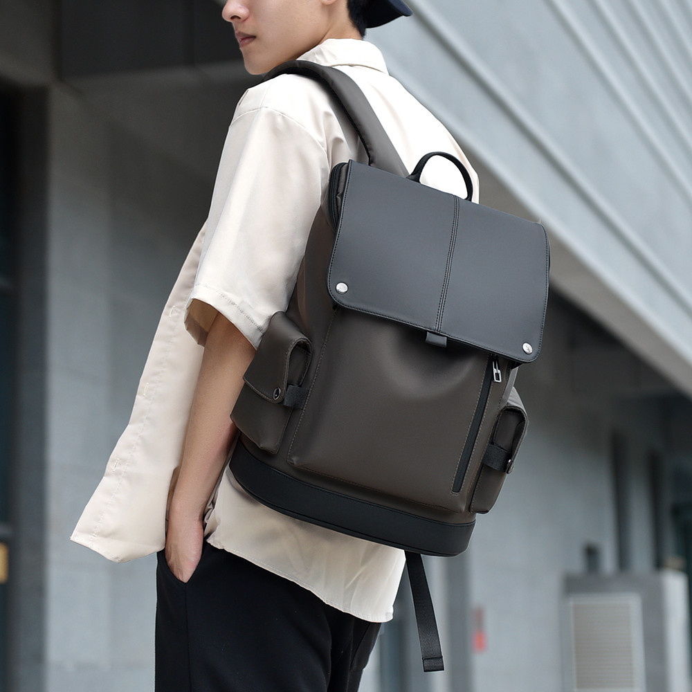 男士商务双肩包大容量防水旅行休闲背包翻盖机能包电脑书包简约潮