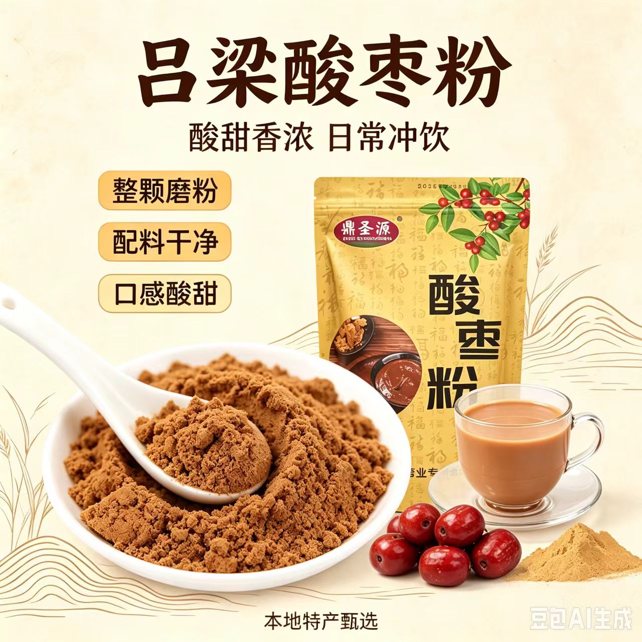 山西吕梁特产酸枣面纯天然野生酸枣粉酸枣酸枣仁整颗研磨熟粉冲泡