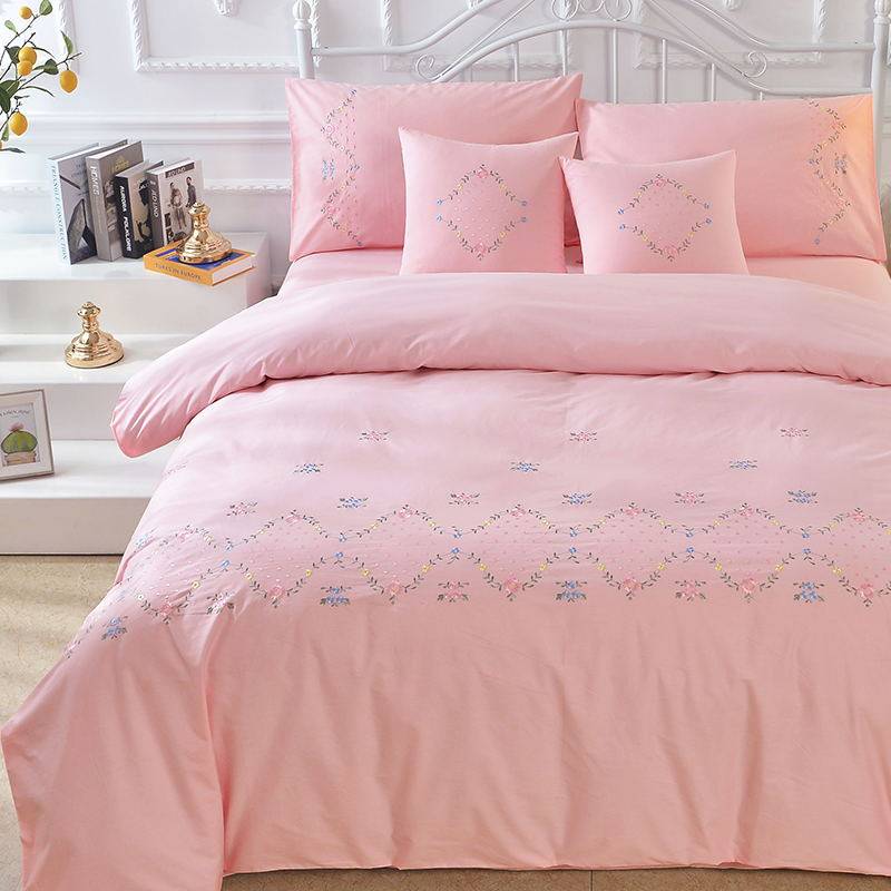 四件套全棉欧式刺绣被套纯棉床单枕套简约婚庆三件套轻奢床上用品