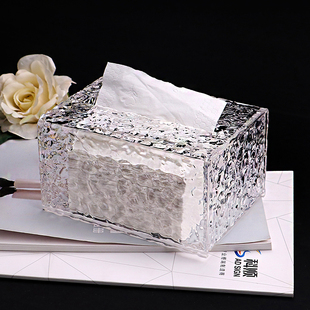 创意简约水晶卷纸巾盒透明定制亚克力客厅桌面水波纹石头纹抽纸盒