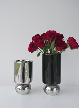 SilverOne银色小圆球直身花瓶创意北约简约家居餐桌装饰电镀陶瓷