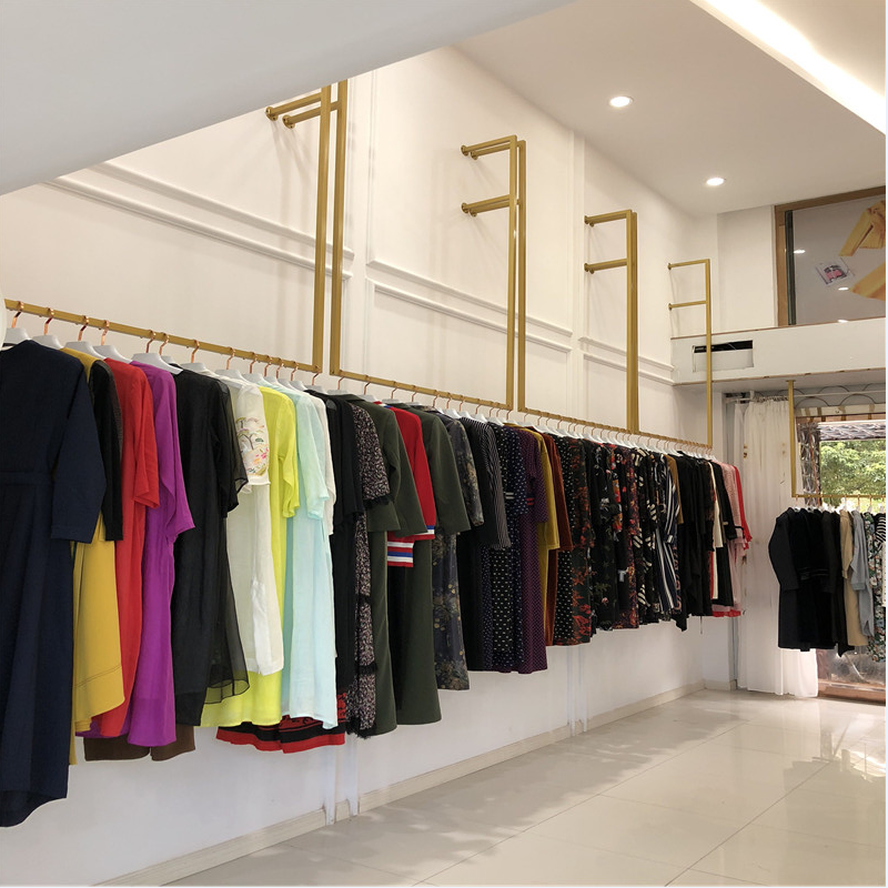 110.00元包邮服装店展示架上墙挂婚纱吊杆男女装壁挂式衣服悬挂架铁艺金色简易