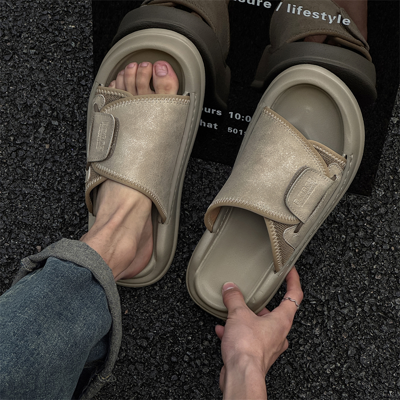 魔術貼露趾一字拖鞋休閑涼拖鞋