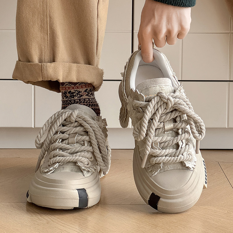 小众设计感厚底5cm隐形增高板鞋男女情侣款透气休闲鞋百搭帆布鞋,流行男鞋,休闲板鞋,淘宝优惠券,粉丝福利购,淘宝优惠卷