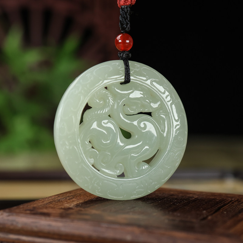 真品和田玉仿古龙玉吊坠青白玉双面镂空龙牌男士女士玉佩玉石挂件