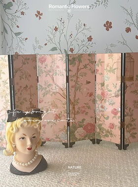 法式复古桌面小屏风欧式花卉桌面装饰摆件bjd 娃娃背景道具
