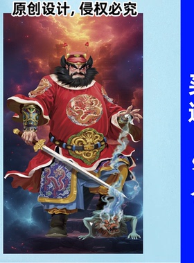 天师钟馗奎魁画像斩妖伏魔图神威门神招财镇宅保平安防惊吓墙贴画