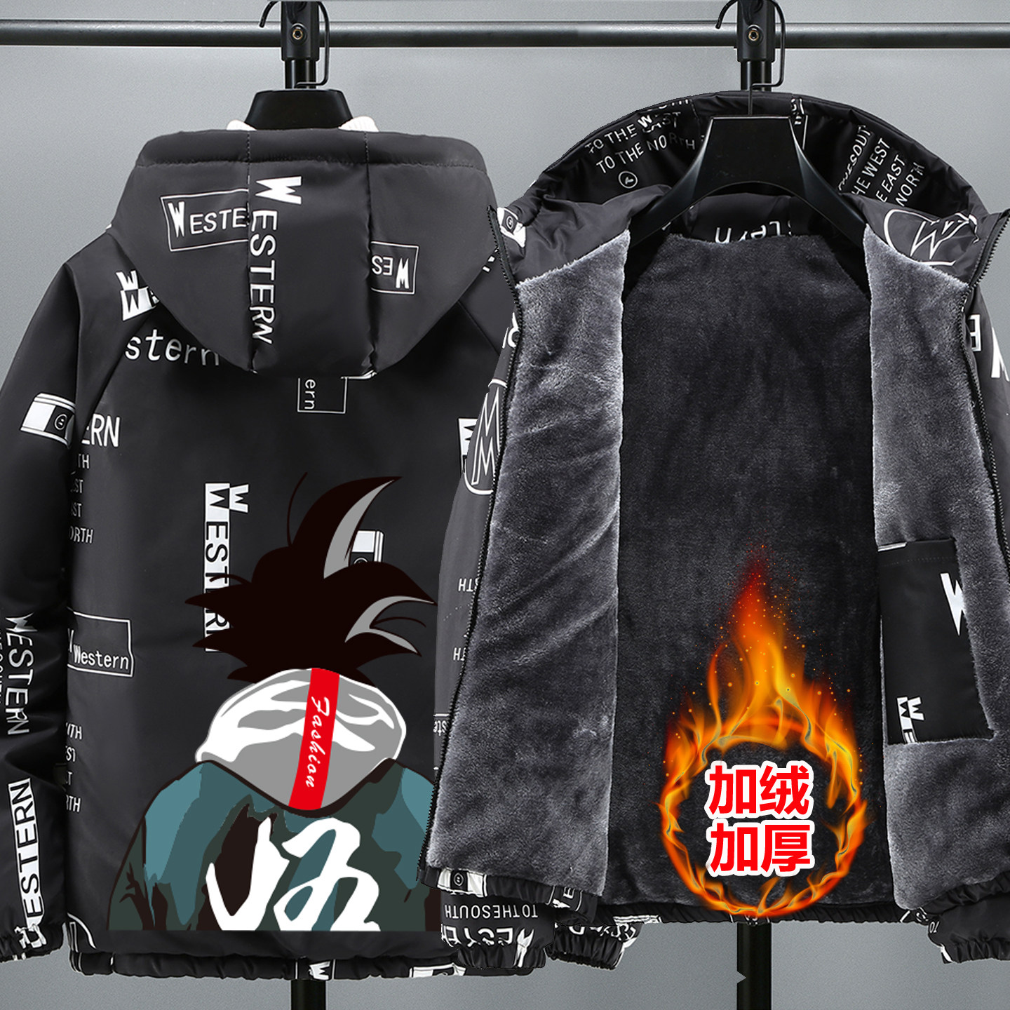 男孩加绒加厚棉袄羽绒棉服潮流男