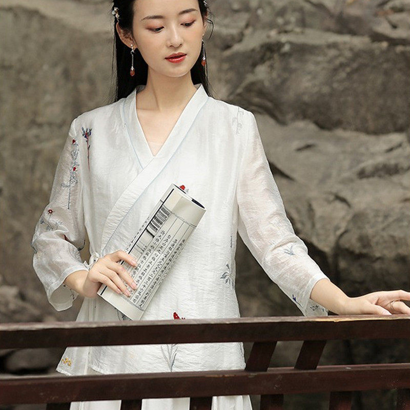 交领汉服表演瑜伽服古风上衣夏季丝麻冥想仙气外套中式禅服女开衫