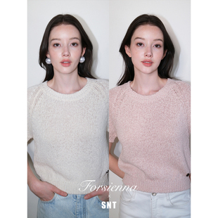 柔雾粉&奶油白粗针镂空短袖 粉金假日 SNT 3.26中午12点上新