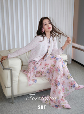 SNT【春日来信】唯美浪漫粉色系玫瑰印花鱼尾半裙