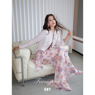 SNT【春日来信】唯美浪漫粉色系玫瑰印花鱼尾半裙