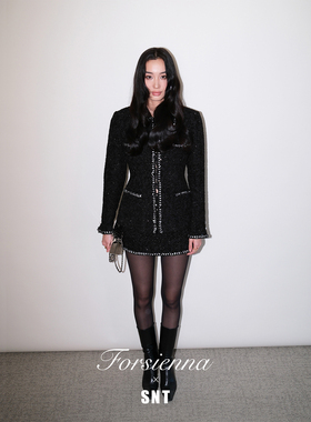 SNT【星砂】韩国进口细闪粗花呢经典小香套装（外套+短裤）