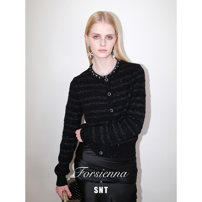 SNT 可精致可日常 闪耀贵气宝石扣小香风羊毛针织外套
