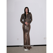 SNT 流沙裙 意大利进口咖金斜裁鱼尾半裙