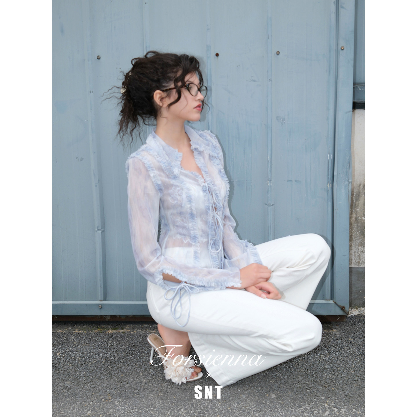 4.23 午12点上新 【浪漫涟漪】韩国进口水波纹面料绑带设计衬衣