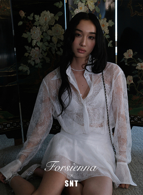 SNT 镂空透视感白色蕾丝腰封衬衣裙