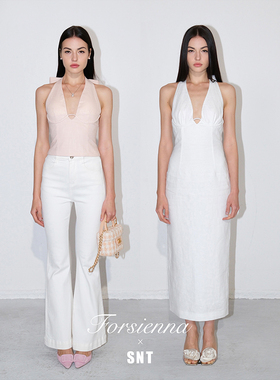 SNT 【南法假日】 法式慵懒感亚麻挂脖连衣裙/挂脖上衣