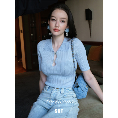SNT【第二层肌肤】莱赛尔三醋酸云朵白/baby蓝修身针织短袖