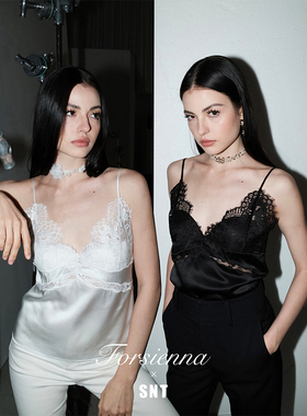 SNT 黑色/白色30姆米重磅桑蚕丝（48小时退换） 蕾丝刺绣吊带