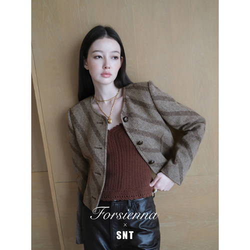 SNT【灰色定律】粗花呢绵羊毛兔毛小香风鱼骨外套/半裙