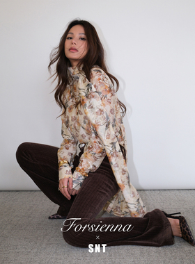 SNT【古典油画】韩国进口印花剪花 微透视感超大飘带衬衣