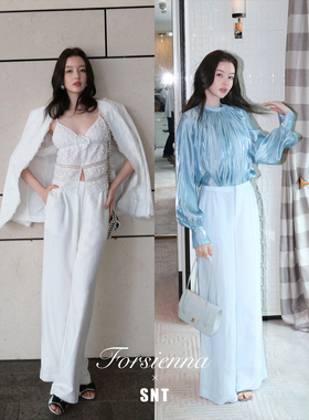 【云涧蓝白】蓝/白莱赛尔亚麻阔腿裤