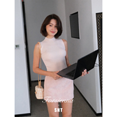 暧昧进行时 高腰裙裤 蜜桃粉冰麻无袖 麂皮半裙 针织上衣 SNT