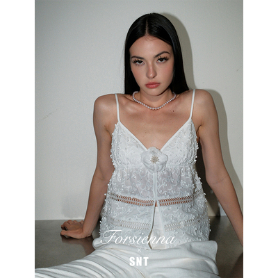 SNT 纯手工立体花朵 夏日轻甜感 娇俏动人吊带露背上衣