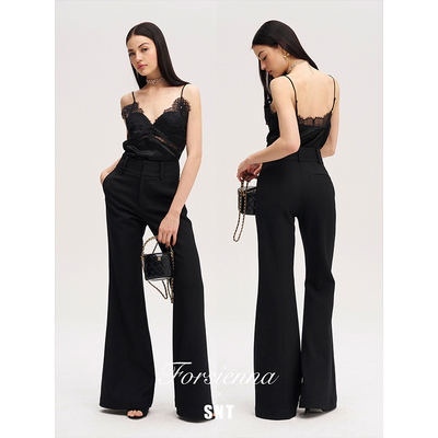 SNT【律政佳人】100%精纺羊毛体感舒适的黑色高腰微喇西装裤