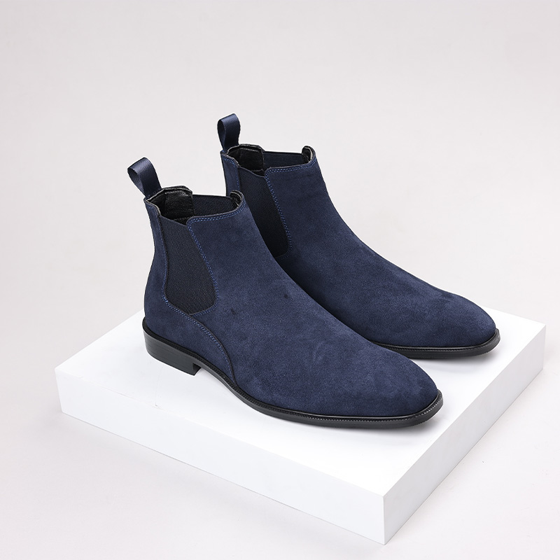 英伦反绒真皮厚底中筒切尔西靴男