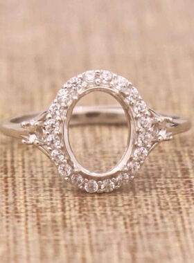 蛋形925银戴妃款戒指空托围锆代裸石镶嵌18k金多规格戒指空托活口