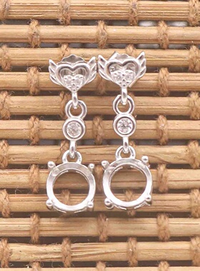 圆形925银戴妃款耳坠空托围锆代裸石镶嵌18k金多规格耳坠首饰空托