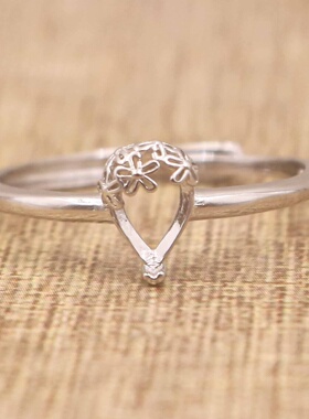 梨形925银戴妃款戒指空托围锆代裸石镶嵌18k金多规格戒指空托活口