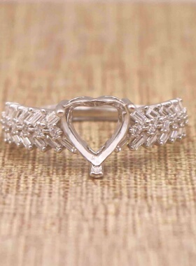 心形925银戴妃款戒指空托围锆代裸石镶嵌18k金多规格戒指空托活口