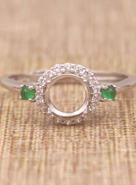 圆形925银戴妃款戒指空托围锆代裸石镶嵌18k金多规格戒指空托活口