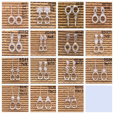 6x8-10x12mm蛋形925银戴妃款耳坠空托围锆代裸石镶嵌18k金首饰托